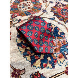 Sulka Made in France Silk Tie Red Geometric Medallion Print Classic Luxury Mens